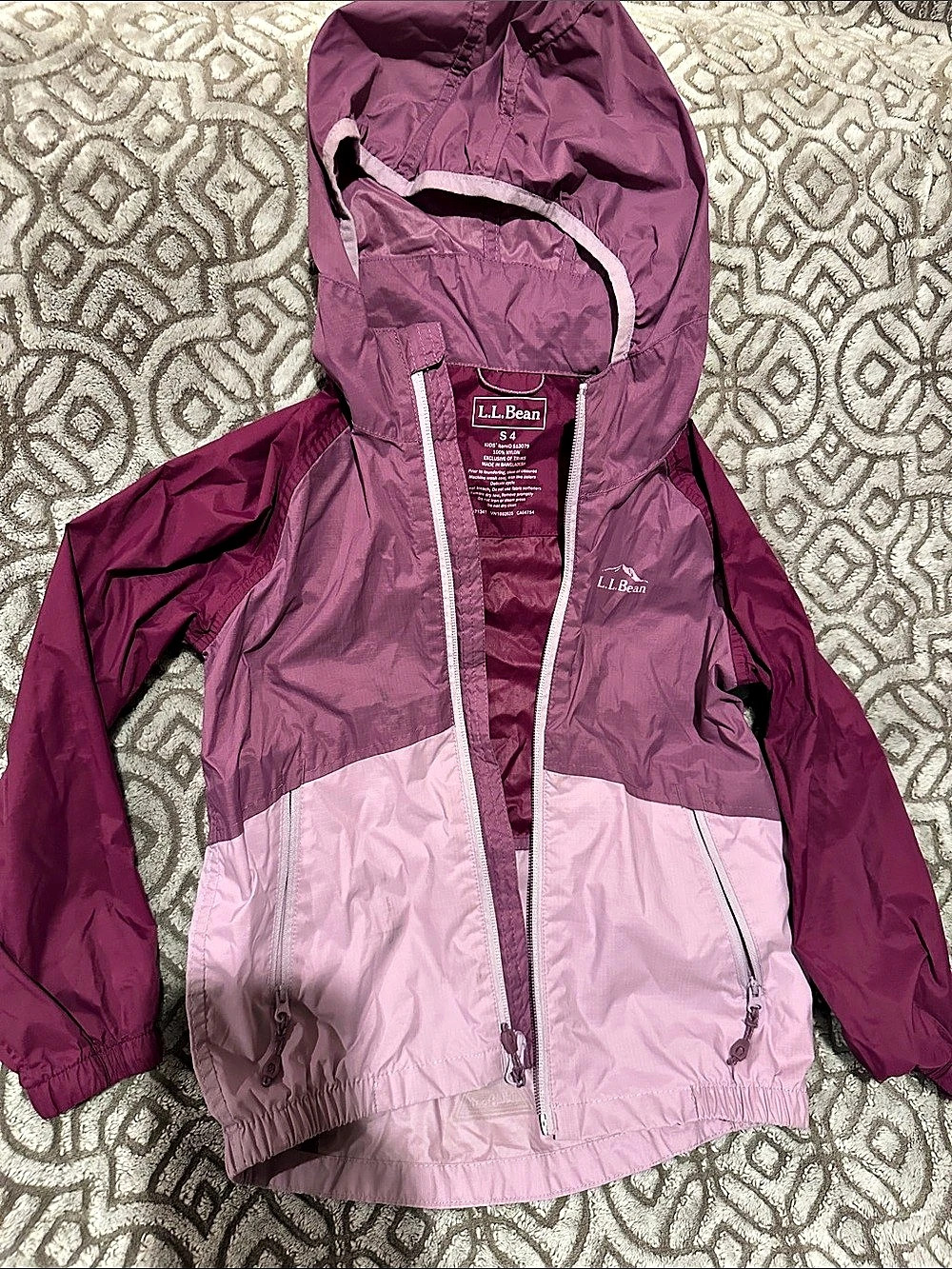 L.L.Bean Kids' Wind and Rain Jacket Color Block Rain Jacket Girls Small (4)